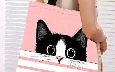 Bolsa gato de lona rosa